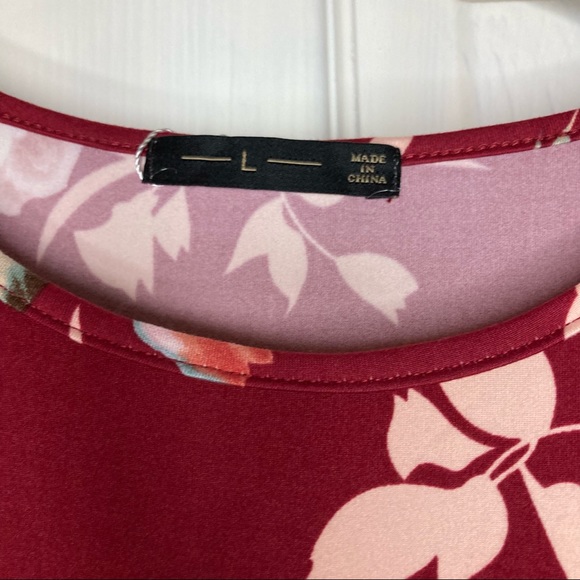 Floral Long Sleeve Pleated Round Neck Midi Dress L - Picture 6 of 7